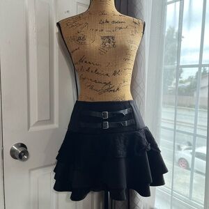 Gothic Black Layered Skirt with buckle
